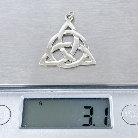 Estate Sterling Silver 925 Celtic Knot Triangle Pendant - Picture 8 of 8